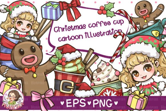 Christmas Coffee Cup Cartoon Illustrations