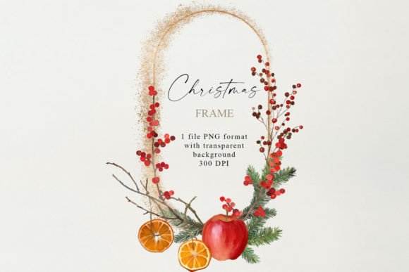 Christmas Frame with Apples & Oranges Illustrations