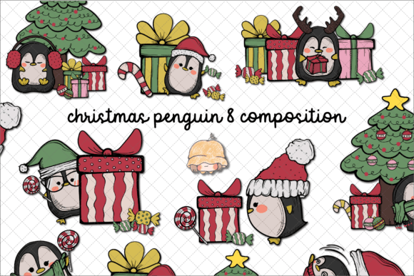Christmas Penguin Pre-made Composition Illustrations