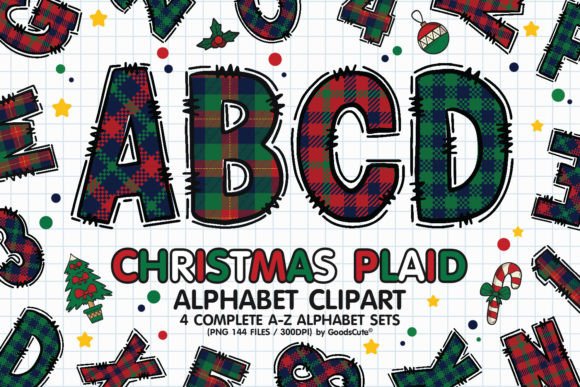 Christmas Plaid Alphabet Letters: Festive Illustrations