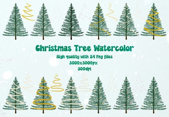 Christmas Tree Watercolor Clipart: Illustrations for Bloggers