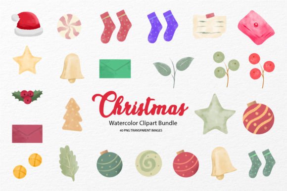 Christmas Watercolor Clipart Bundle: Festive Illustrations