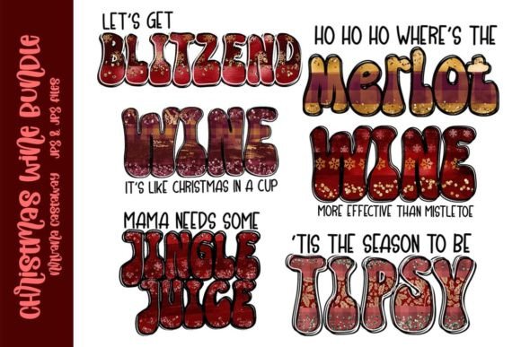Christmas Wine Glitter Sublimation Illustrations