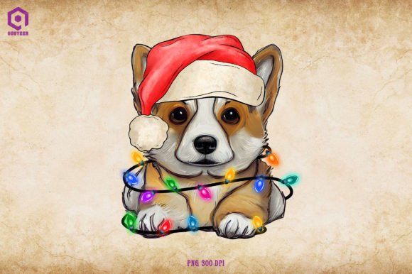 Corgi Christmas Tree Lights Illustrations Review