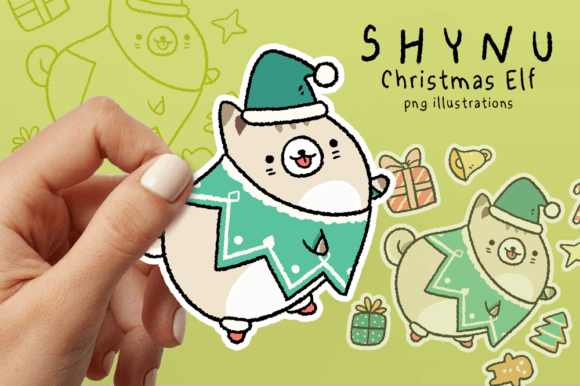 Elf Gnome Cat Christmas Tree PNG: Festive Illustrations