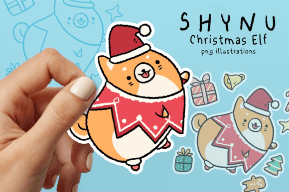 Elf Gnome Dog Christmas: Shiba Inu Xmas Illustrations