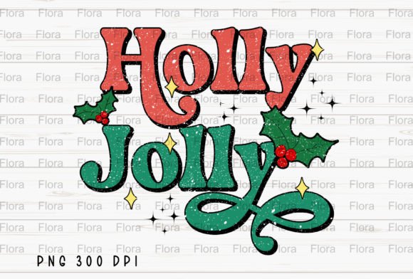 Holly Jolly Merry Christmas Retro PNG: Illustrations