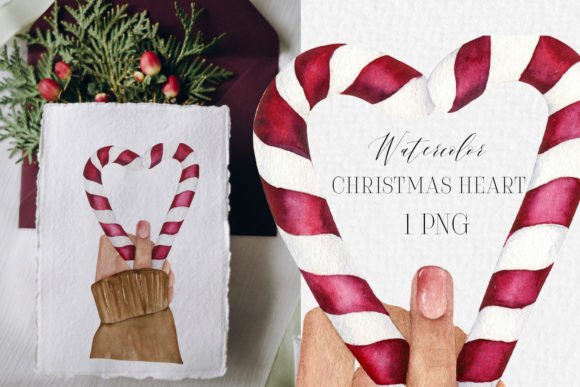 Watercolor Christmas Heart, New Year Illustrations