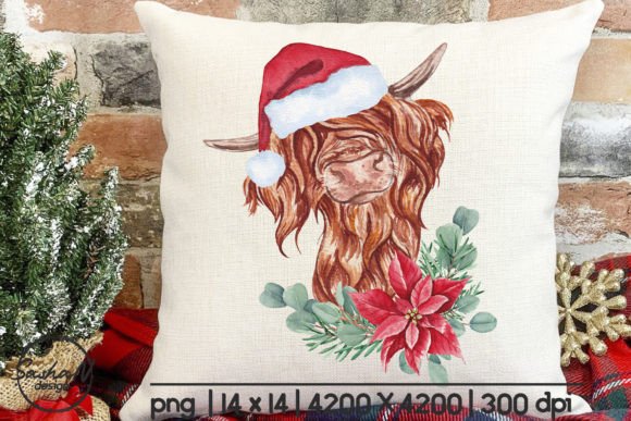 Watercolor Christmas Highland Cow Png for Festive Illustrations