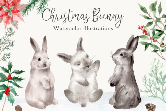 Watercolor Christmas Woodland Bunny Illustrations Review